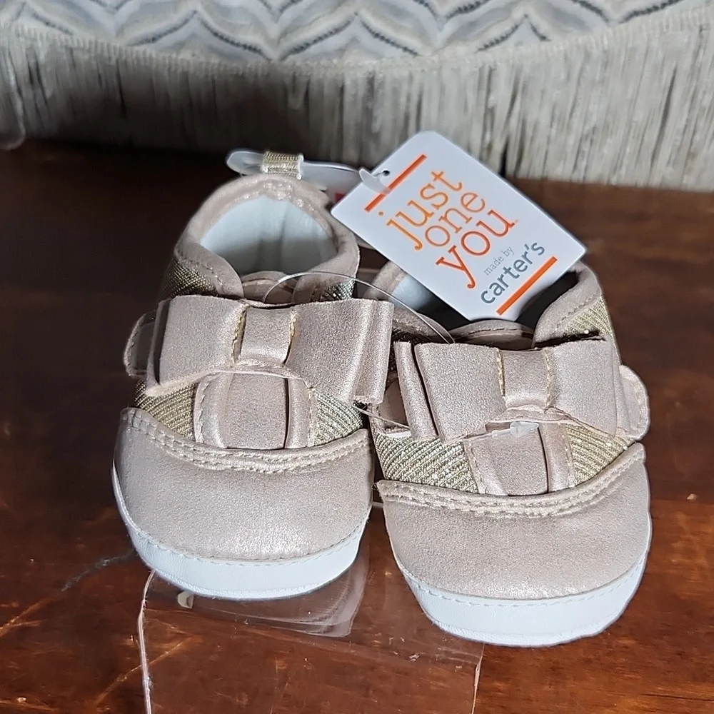 Just One You Carter's 3-6 Months Gold Bow Detail Shoes